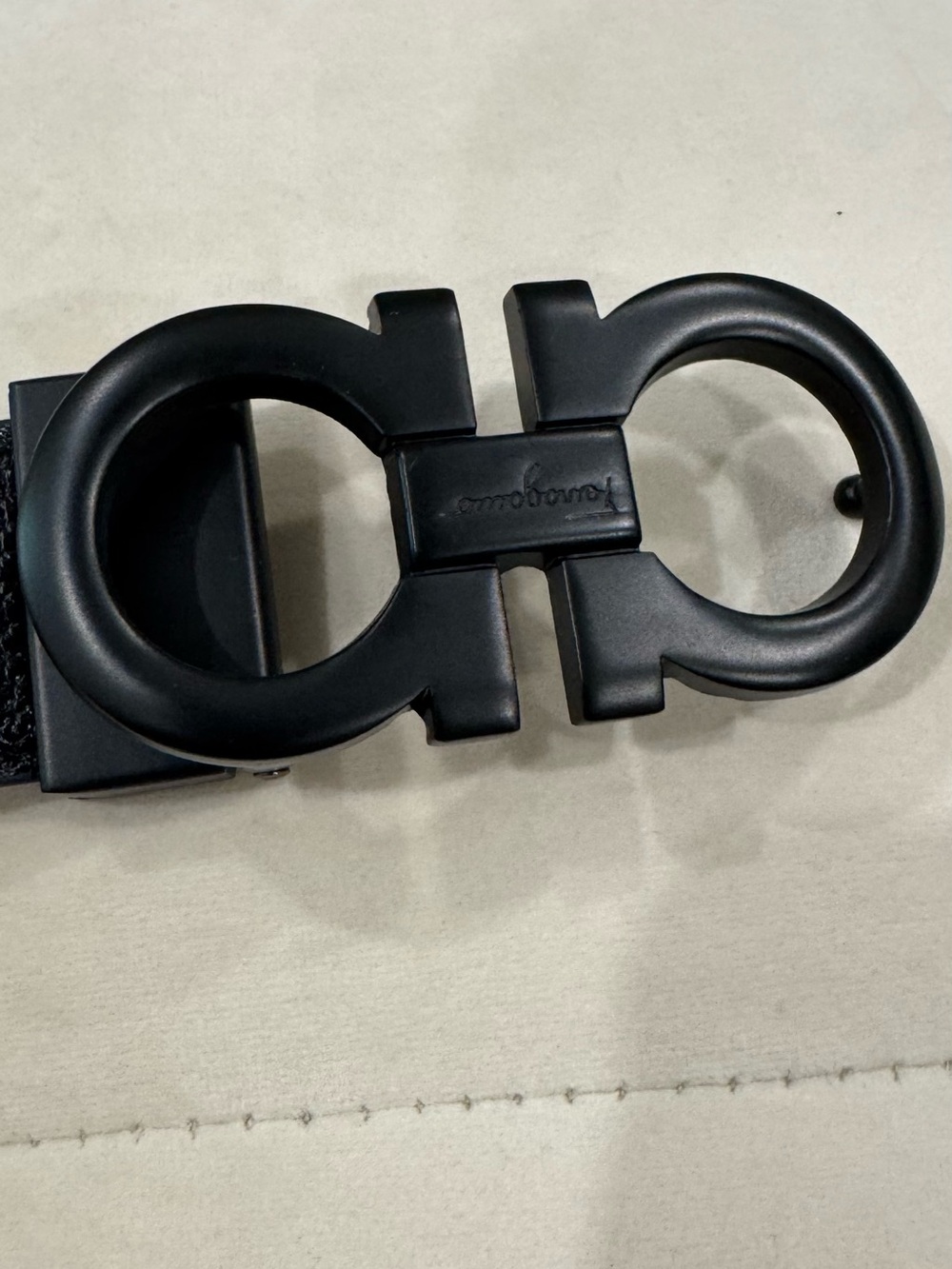 Salvatore Ferragamo Matte Black Double Gancini Belt Buckle